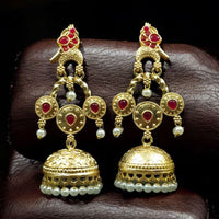 Maharani Jewels Gold Plated Bird Danglers Earrings With Stone And Pearl Work