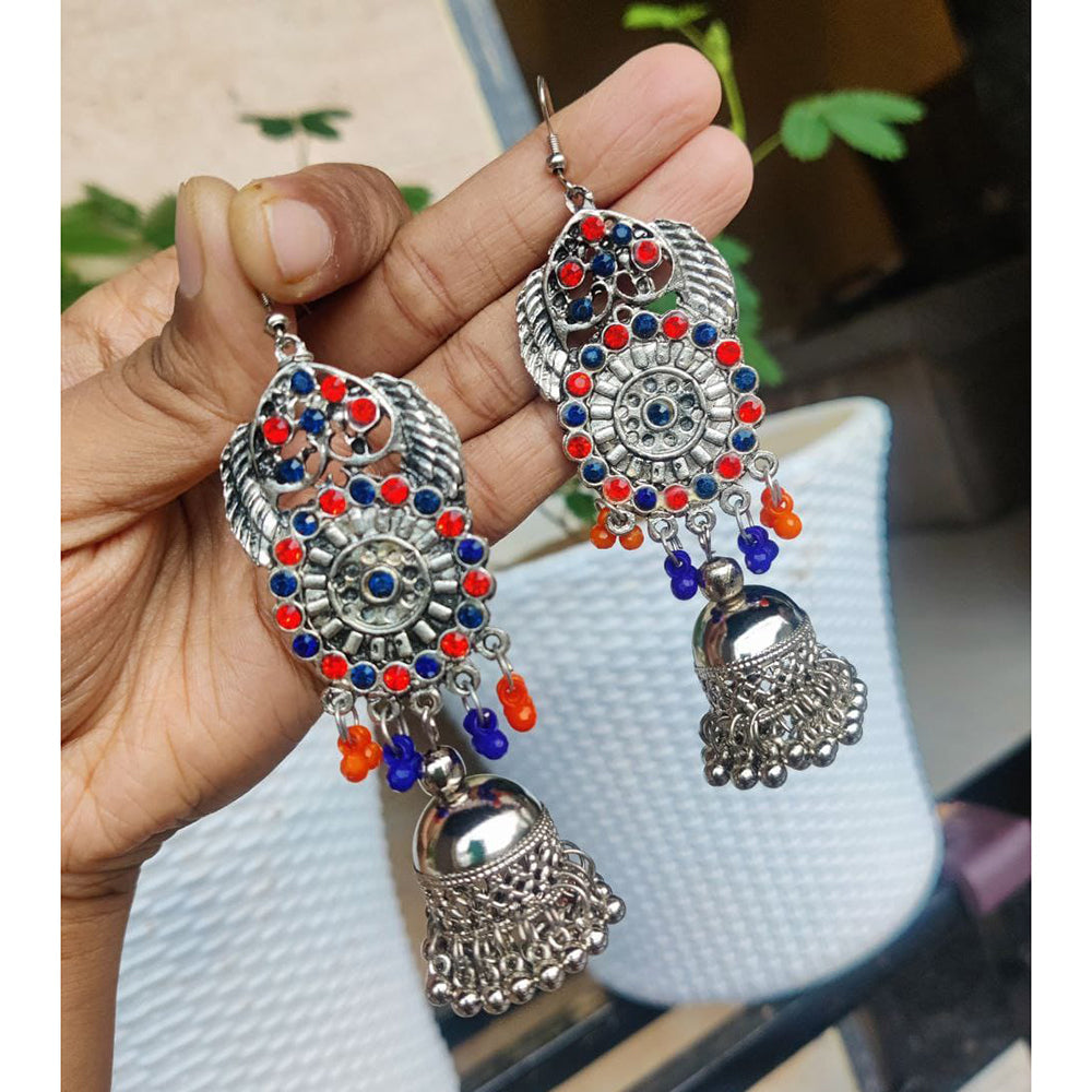 Maharani Jewels Trendy Oxidised Austrian Stone Jhumki Earrings