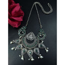Maharani Jewels Designer Oxidised Plated Pota Stone And Pearl Temple Long Necklace
