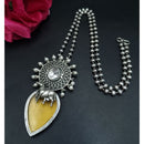 Maharani Jewels Designer Oxidised Plated Pota Stone And Pearl Long Necklace