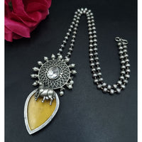 Maharani Jewels Designer Oxidised Plated Pota Stone And Pearl Long Necklace