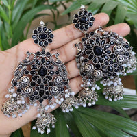 Maharani Jewels Oxidised Plated Pota Stone And Pearl Jhumki Earrings