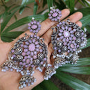 Maharani Jewels Oxidised Plated Pota Stone And Pearl Jhumki Earrings