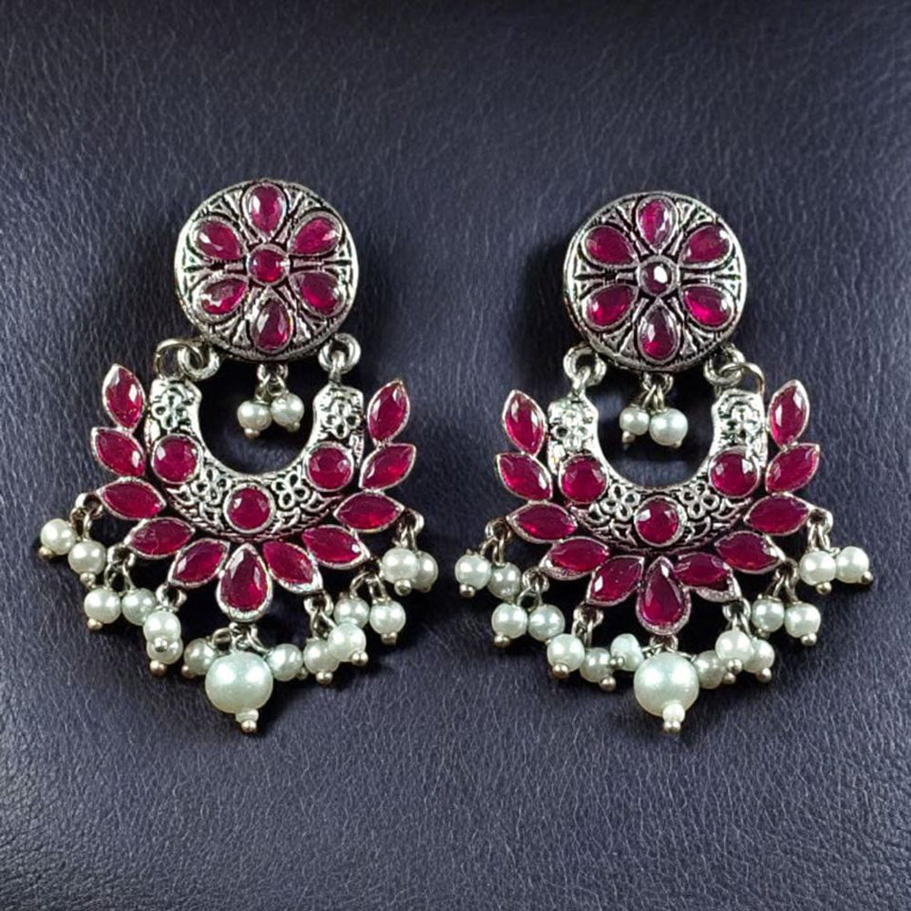 Maharani Jewels Stylish Oxidised Finish Pota Stone Dangler Earrings