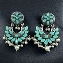 Maharani Jewels Stylish Oxidised Finish Pota Stone Dangler Earrings