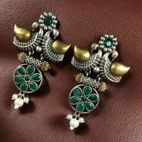 Maharani Jewels Regal Finish 2-Tone Plated Pota Stone And Pearl Dangler Earrings