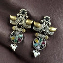 Maharani Jewels Regal Finish 2-Tone Plated Pota Stone And Pearl Dangler Earrings