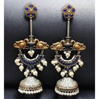 Maharani Jewels Regal Finish 2-Tone Plated Pota Stone And Pearl Jhumki Earrings