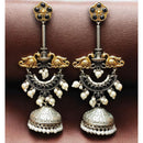Maharani Jewels Regal Finish 2-Tone Plated Pota Stone And Pearl Jhumki Earrings
