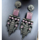 Maharani Jewels Statement Peacock Oxidised Pota Stone Dangler Earrings