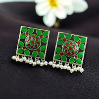 Maharani Jewels Classic Pearl And Meenakari Ethnic Dangler Earrings
