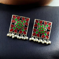 Maharani Jewels Classic Pearl And Meenakari Ethnic Dangler Earrings
