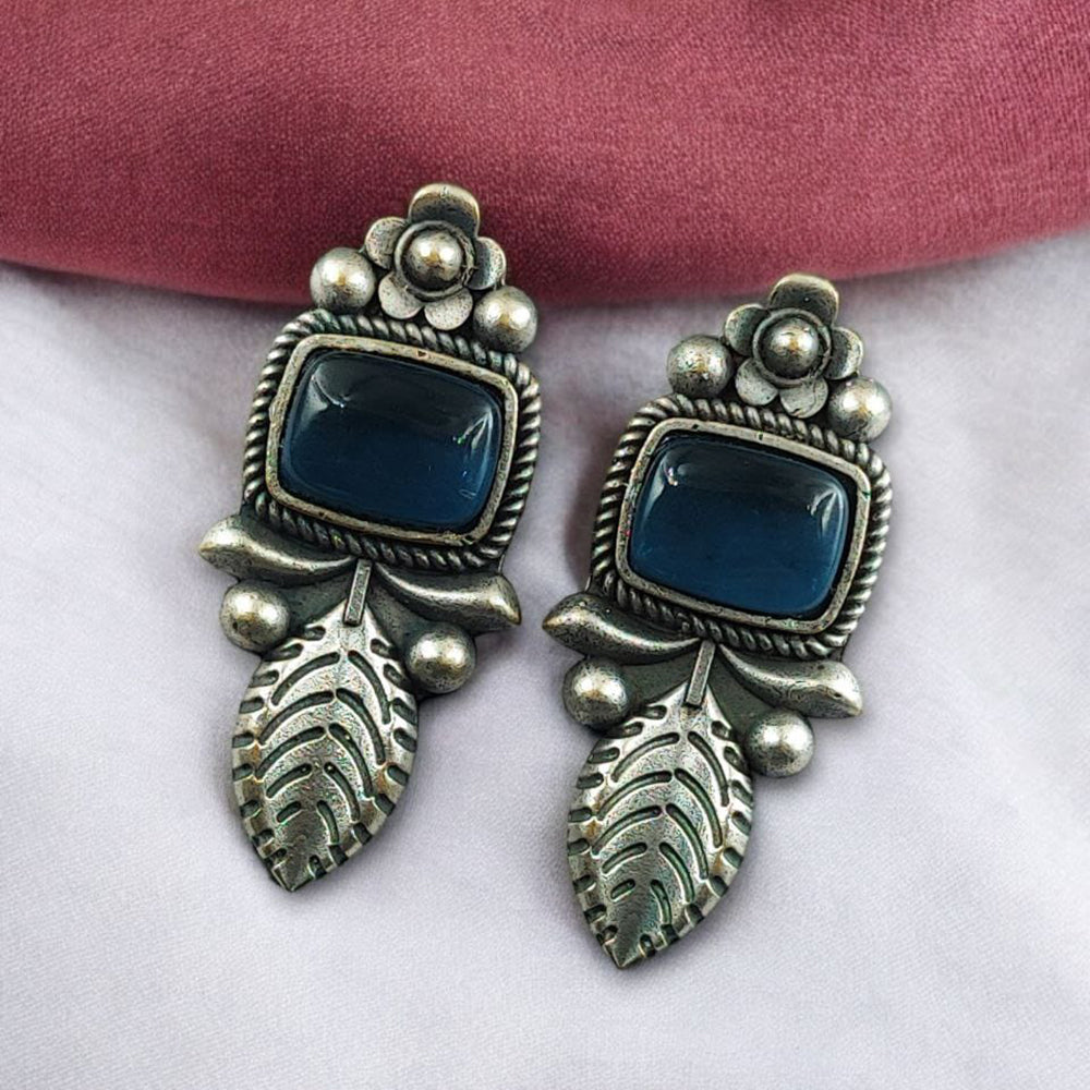 Maharani Jewels Rustic Charm Oxidised Plated Pota Stone Dangler Earrings