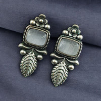 Maharani Jewels Rustic Charm Oxidised Plated Pota Stone Dangler Earrings