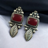 Maharani Jewels Rustic Charm Oxidised Plated Pota Stone Dangler Earrings