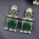 Maharani Jewels Regal Finish 2-Tone Plated Pota Stone And Pearl Dangler Earrings