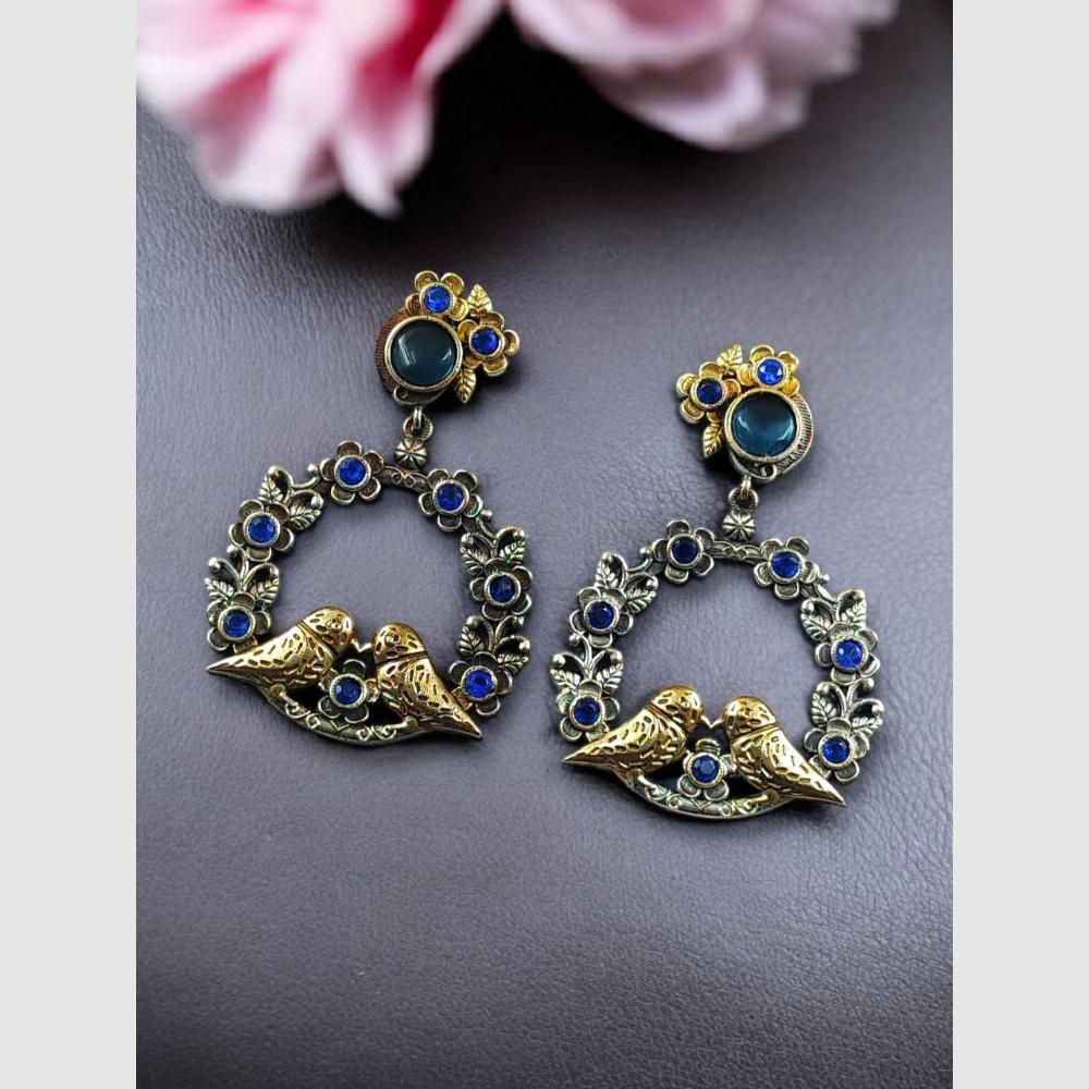 Maharani Jewels Dual Tone Bird Design Pota Stone Hanging Earrings