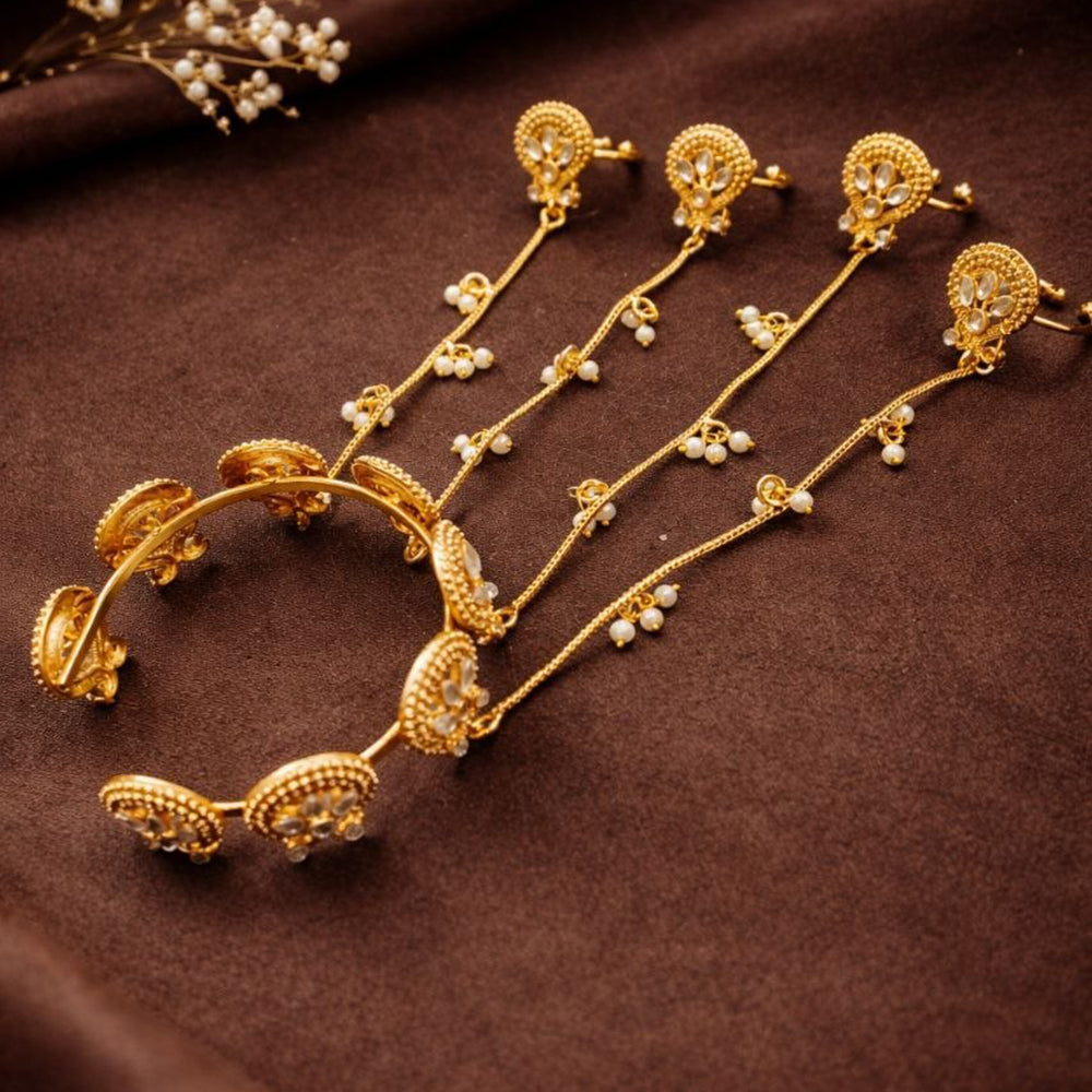 Maharani Jewels Pota Stone Hand Chain With Pearl Hand Harness Accents