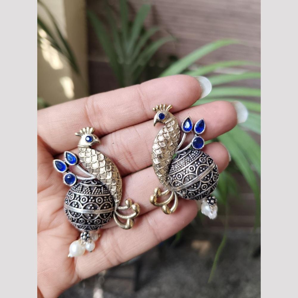 Maharani Jewels 2 Tone Plated Pota Stone And Pearl Dangler Earrings