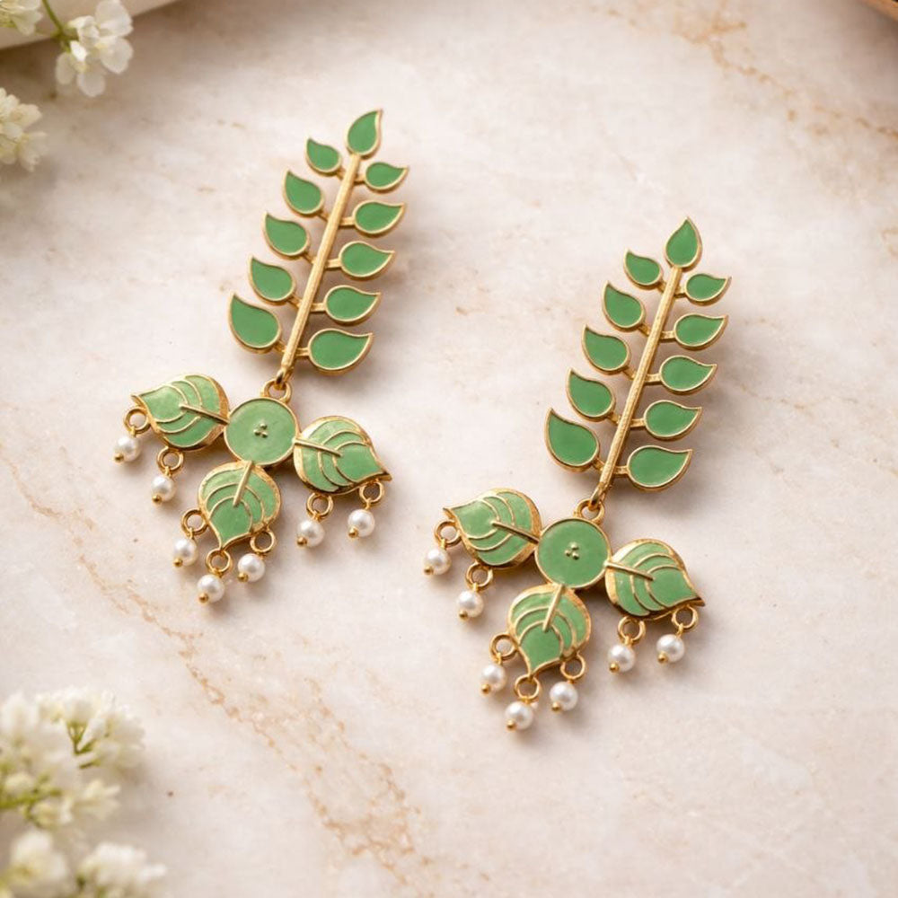 Maharani Jewels Elegance Pota Stone And Meenakari Pearl Dangler Earrings