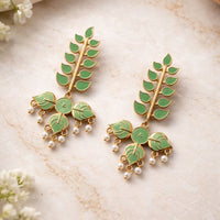Maharani Jewels Elegance Pota Stone And Meenakari Pearl Dangler Earrings
