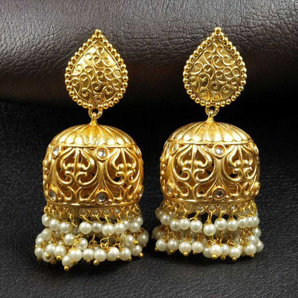 Maharani Jewels Grace Pota Stone And Pearl Jhumki Earrings