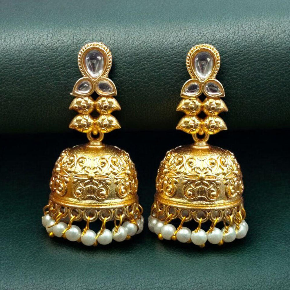 Maharani Jewels Grace Pota Stone And Pearl Jhumki Earrings
