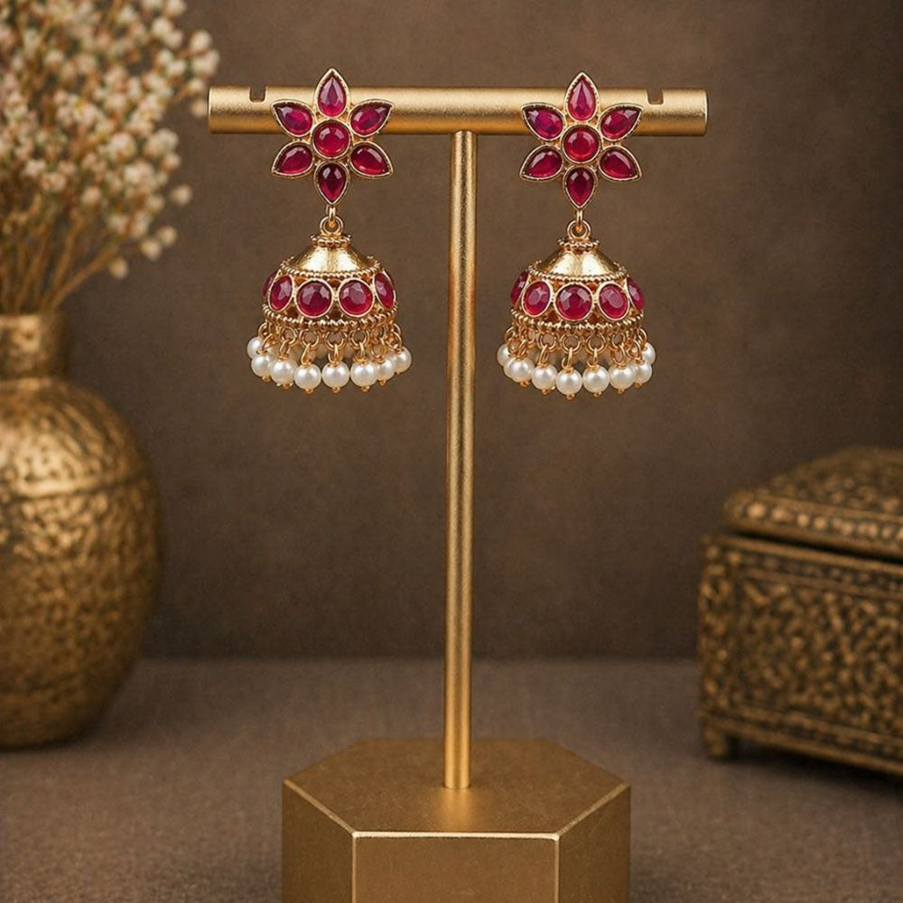 Maharani Jewels Classic Pota Stone Pearl Jhumki Earrings
