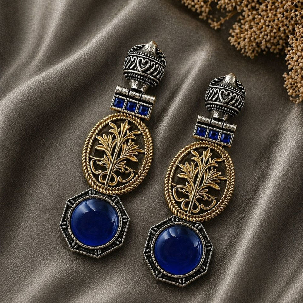 Maharani Jewels 2 Tone Plated Classic Pota Stone Dangler Earrings