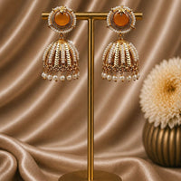 Maharani Jewels Timeless Pota Stone And Pearl Jhumki Earrings