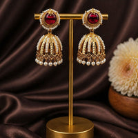 Maharani Jewels Timeless Pota Stone And Pearl Jhumki Earrings