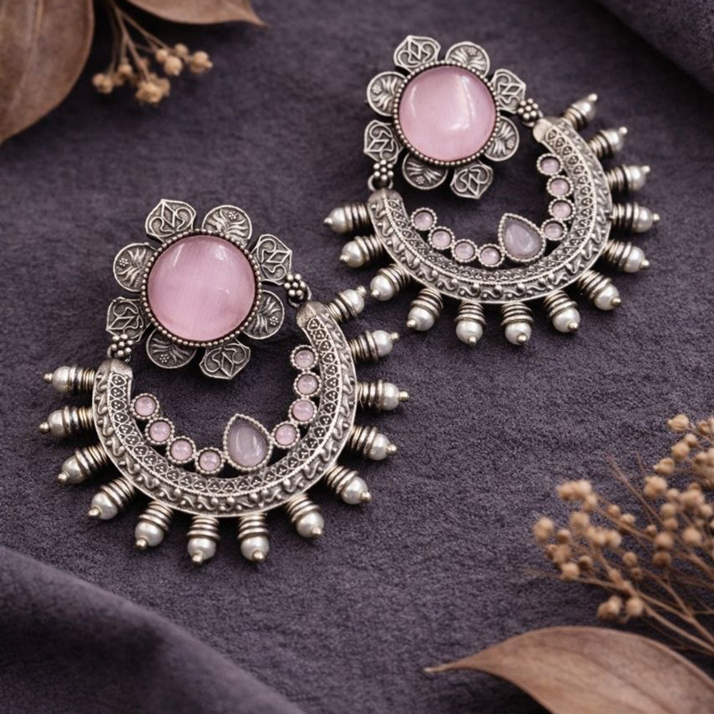 Maharani Jewels Oxidised Plated Elegant Pearl Hanging Earrings