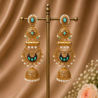Maharani Jewels Ethnic Pearl And Pota Stone Jhumki Earrings