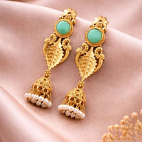 Maharani Jewels Ethnic Pearl And Pota Stone Jhumki Earrings