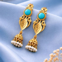 Maharani Jewels Ethnic Pearl And Pota Stone Jhumki Earrings