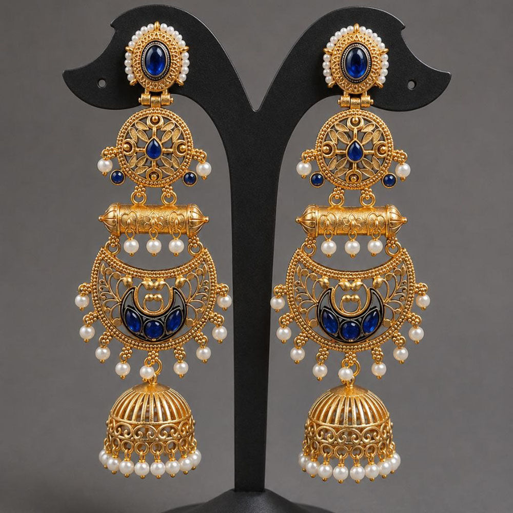 Maharani Jewels Ethnic Pearl And Pota Stone Jhumki Earrings