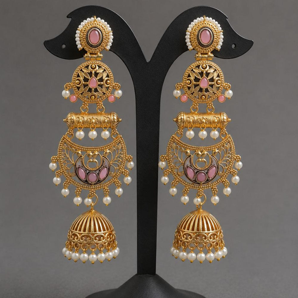 Maharani Jewels Ethnic Pearl And Pota Stone Jhumki Earrings