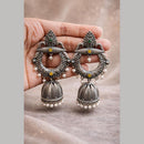 Maharani Jewels Heritage Oxidised Plated Pota Stone Pearl Jhumki Earrings