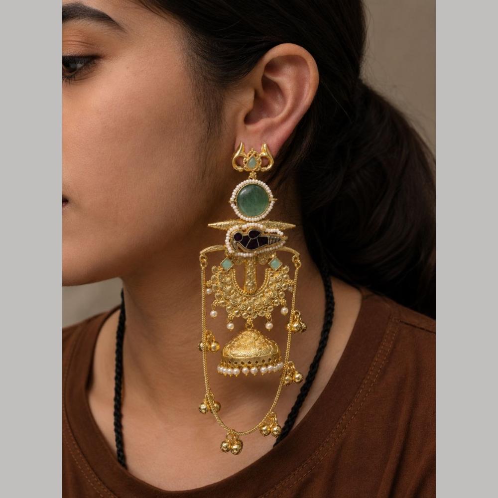 Maharani Jewels Festive Wear Kundan Stone And Pearl Ghungroo Jhumki Earrings