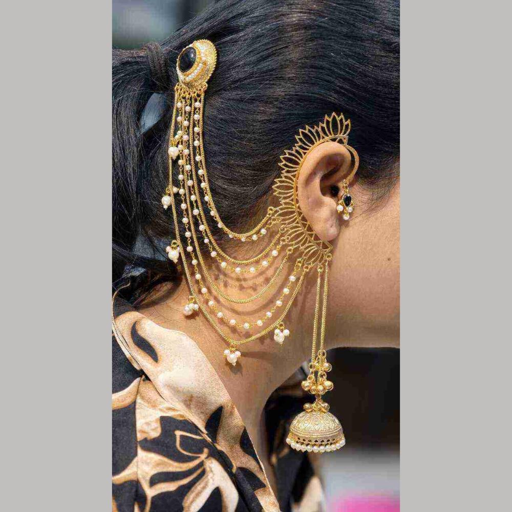 Maharani Jewels Rajwadi Style Pota Stone And Pearl Grand Earcuff Jhumki Earrings