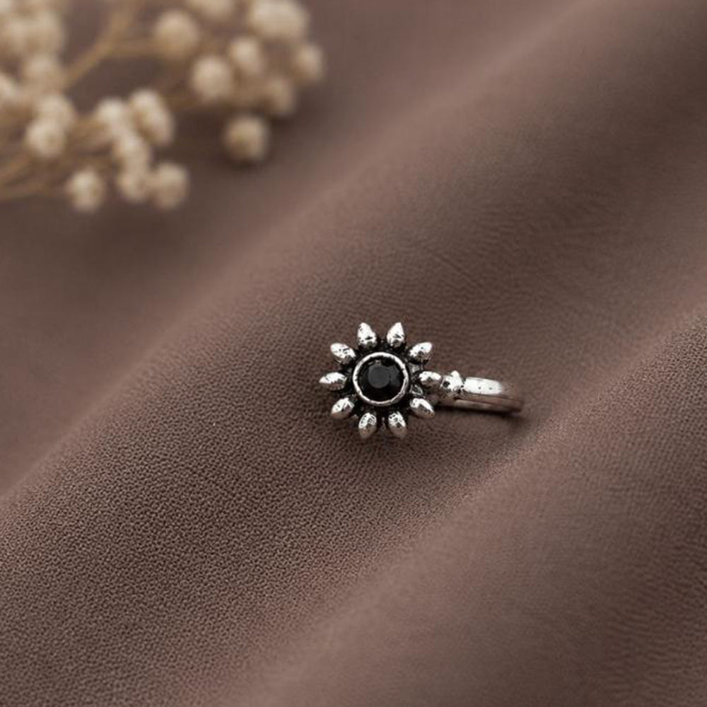 Maharani Jewels Oxidised Plated Pota Stone Nose Ring (Nath)