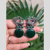Maharani Jewels Inspired Oxidised Plated Pota And Pearl Detailing Bird Dangler Earrings