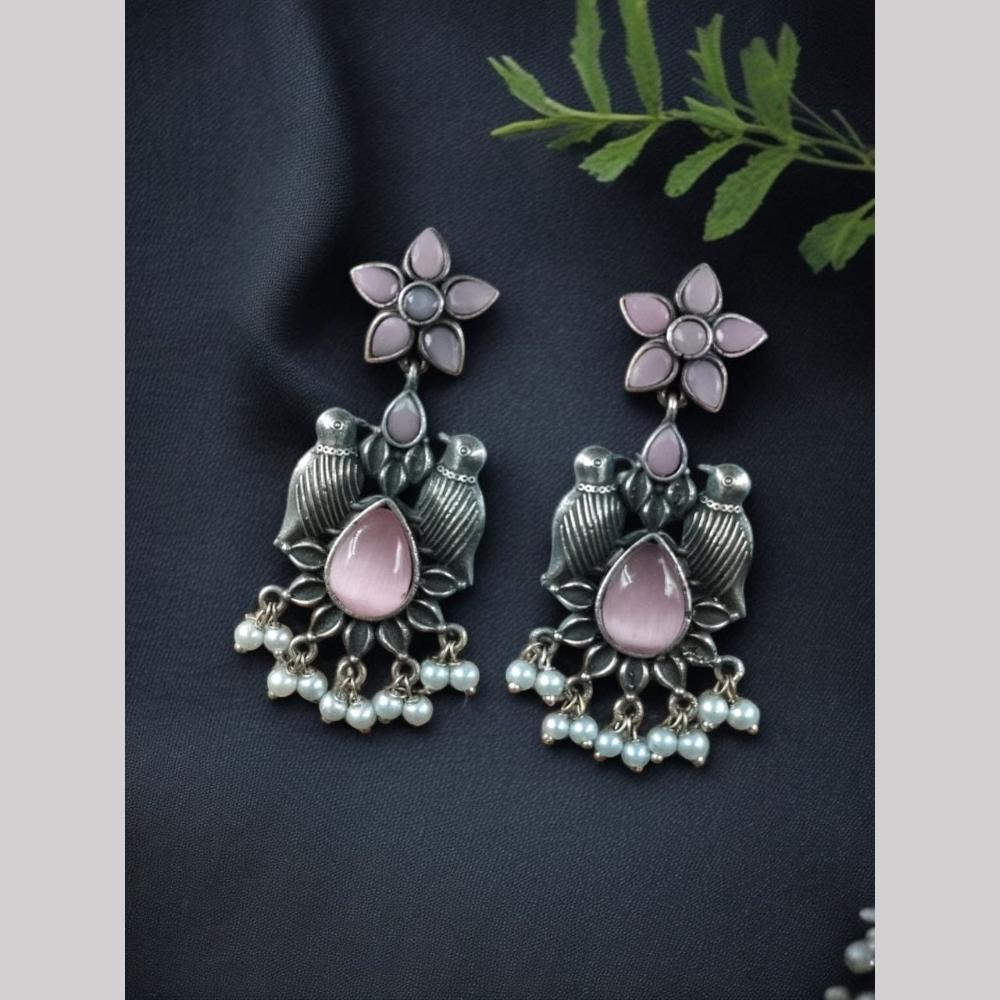 Maharani Jewels Inspired Oxidised Plated Pota And Pearl Dangler Earrings