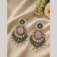 Maharani Jewels Graceful 2 Tone Plated Pota Stone Drop Earrings