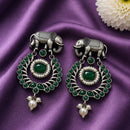 Maharani Jewels Inspired Oxidised Plated Pota Stone Dangler Earrings