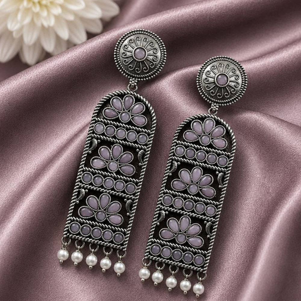 Maharani Jewels Inspired Oxidised Plated Pota Stone Dangler Earrings