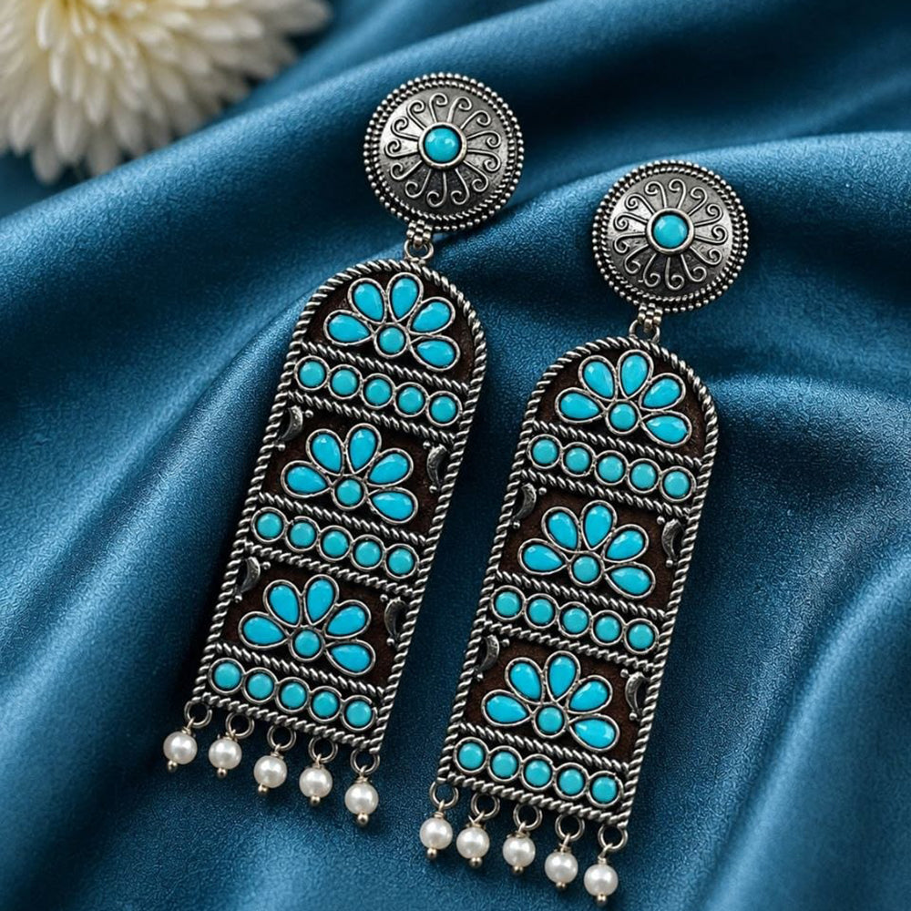 Maharani Jewels Inspired Oxidised Plated Pota Stone Dangler Earrings