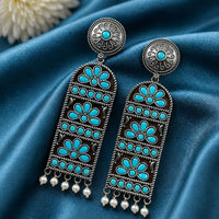 Maharani Jewels Inspired Oxidised Plated Pota Stone Dangler Earrings