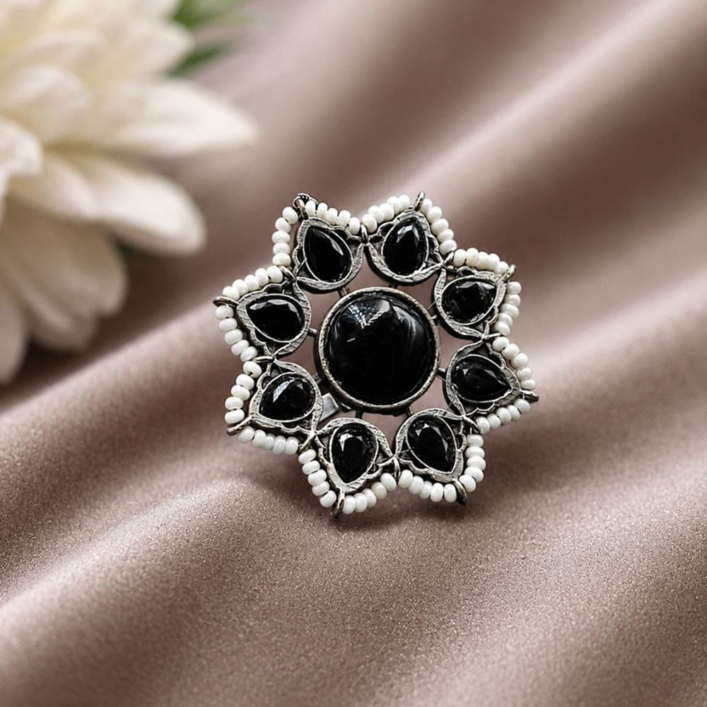 Maharani Jewels Oxidised Pota Stone Statement Ring