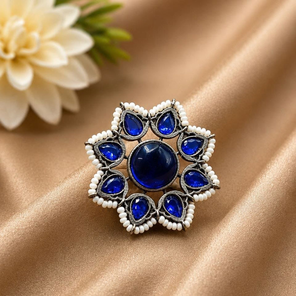 Maharani Jewels Oxidised Pota Stone Statement Ring